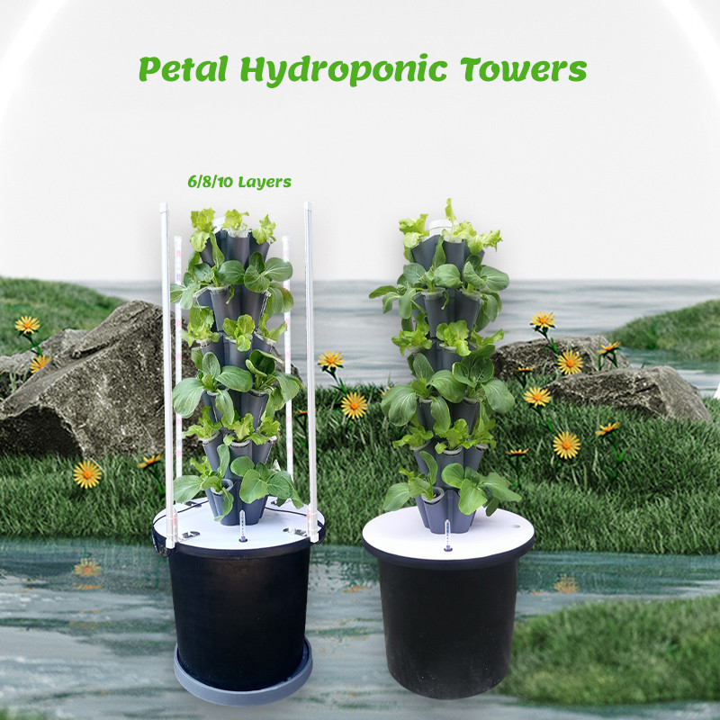 Sistema de cultivo de torres hidropônicas de pétalas de jardim 6/8/10 camadas Luz LED opcional